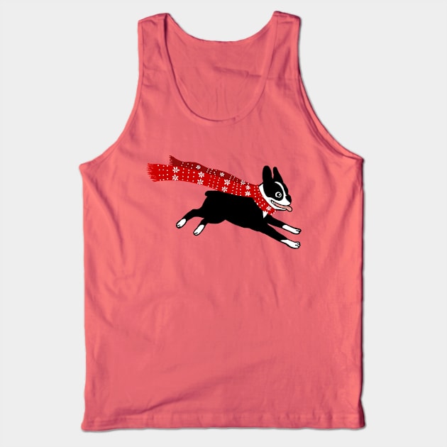 Holiday Boston Terrier Wearing Winter Scarf Tank Top by Coffee Squirrel